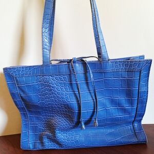 LIZ CLAIBORNE Blue Lavender Crocodile-Embossed Tote Bag Purse Great Condition